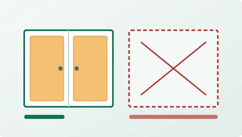 Comparison showing cabinet boxes retained with new doors on one side, and the entire cabinet run removed on the other