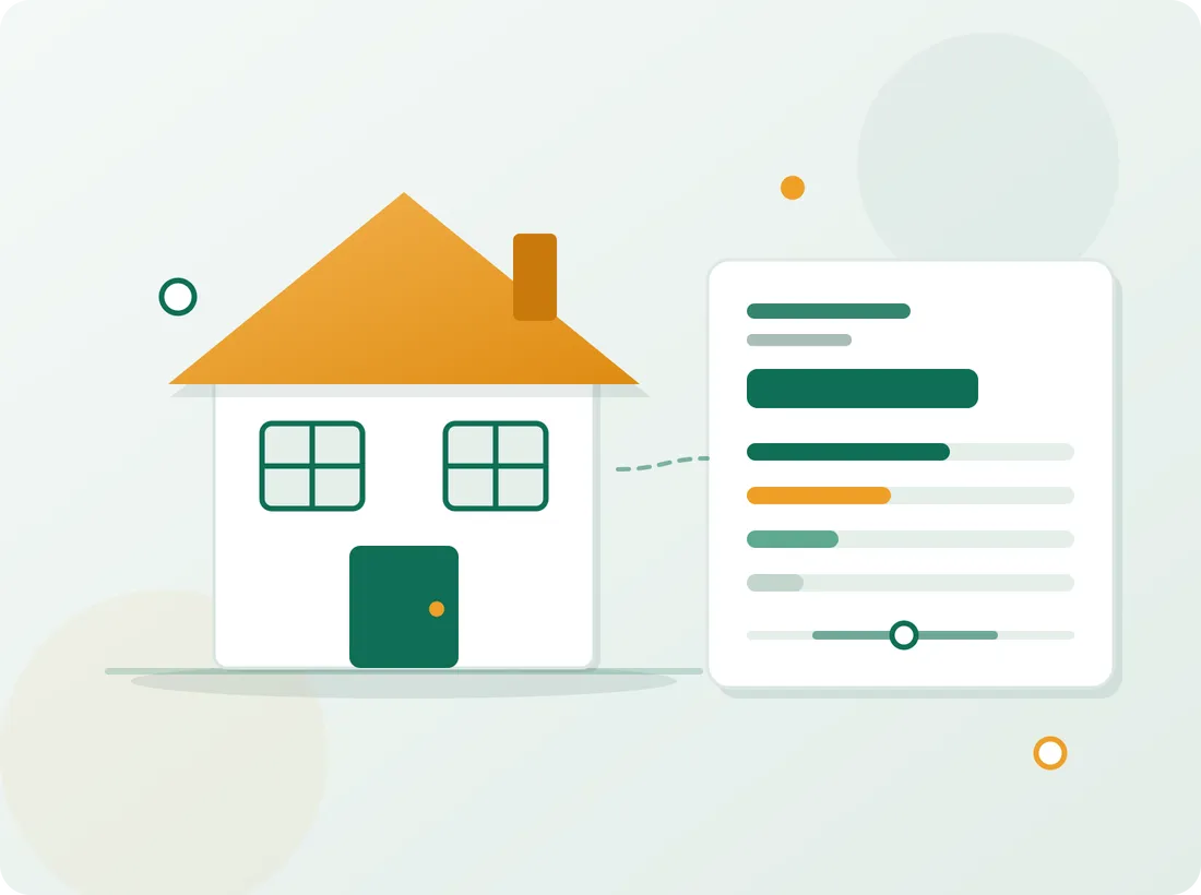 Illustration of a house beside a cost breakdown panel showing materials, labor, permits and contractor margin