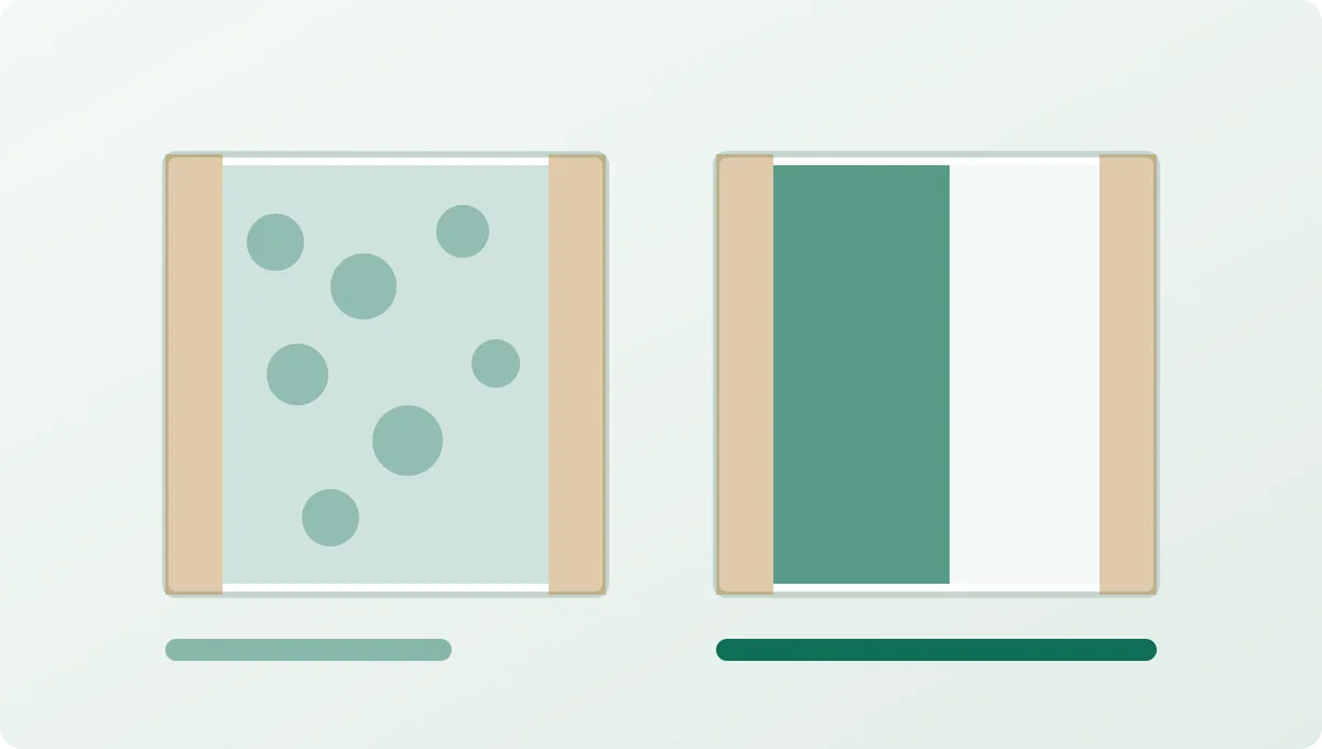 Two stud bays compared: open-cell foam filling the full cavity at low density, and closed-cell foam applied as a thinner denser layer